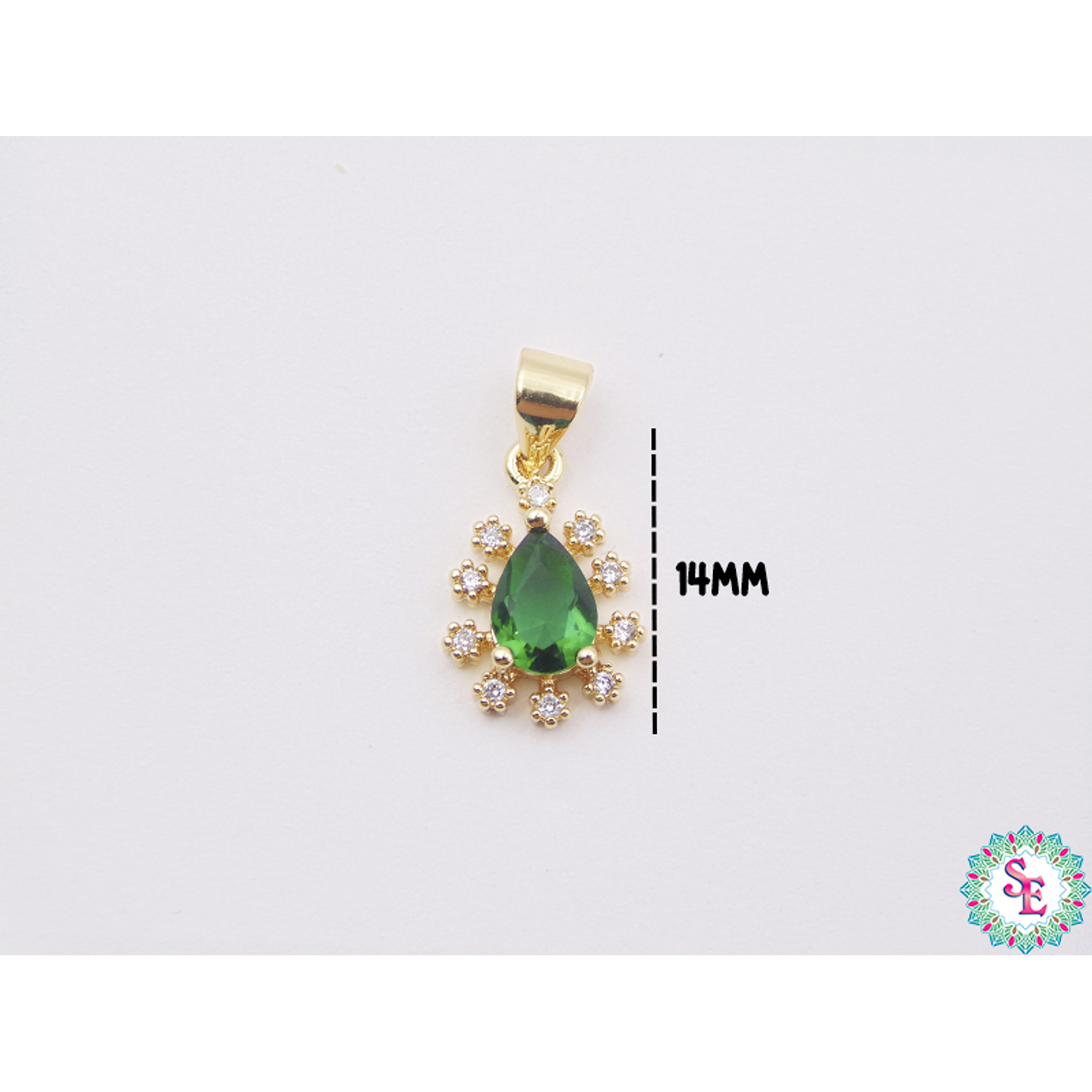 RODIO DORADO DIJE LAGRIMA CIRCON VERDE 14*10MM 1