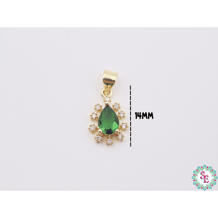 RODIO DORADO DIJE LAGRIMA CIRCON VERDE 14*10MM 1