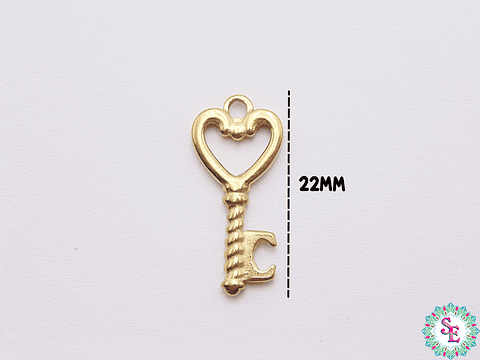 ACERO DORADO DIJE LLAVE CORAZON 22*10MM