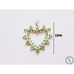 RODIO DORADO DIJE CORAZON CIRCON VERDE 22MM