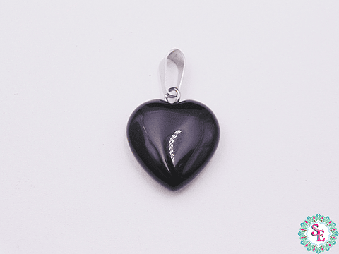 PIEDRA NATURAL CORAZON DIJE 16MM AGATA NEGRA