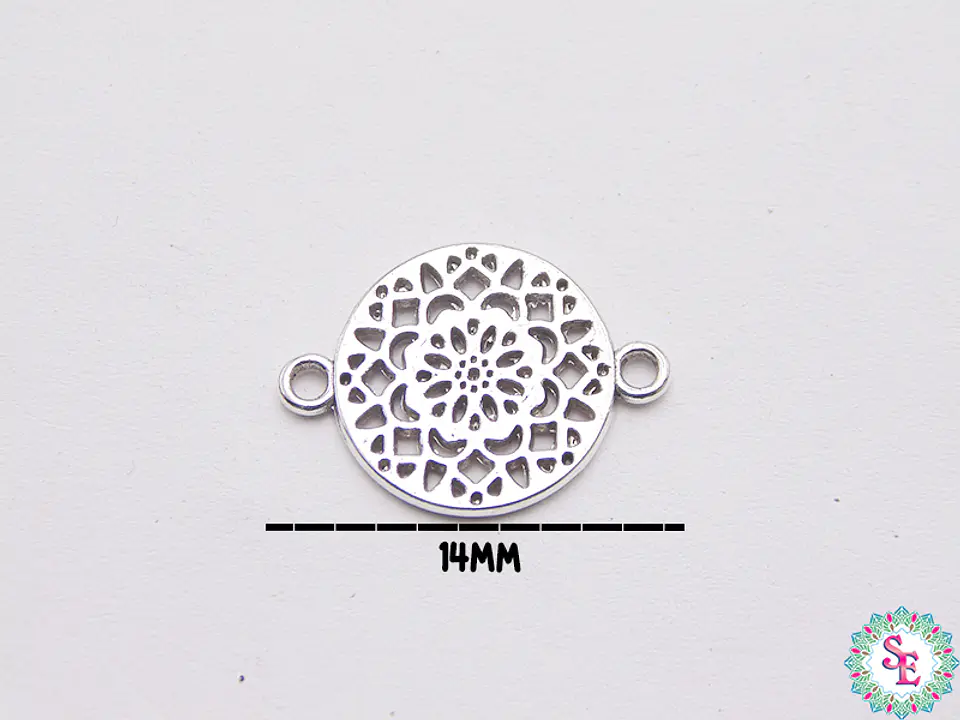 SAMAK PLATEADA CENTRO 9 MANDALA FLOR 14MM PAQUETE POR 19 UNIDADES APROX 1
