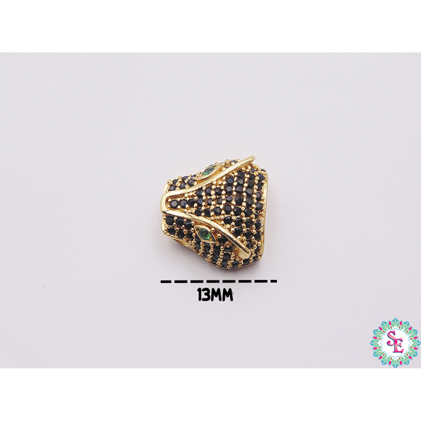 RODIO DORADO CIRCON NEGRO OJO VERDE 13MM 1