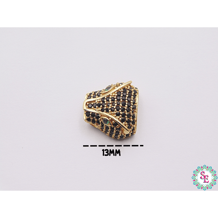 RODIO DORADO CIRCON NEGRO OJO VERDE 13MM 1