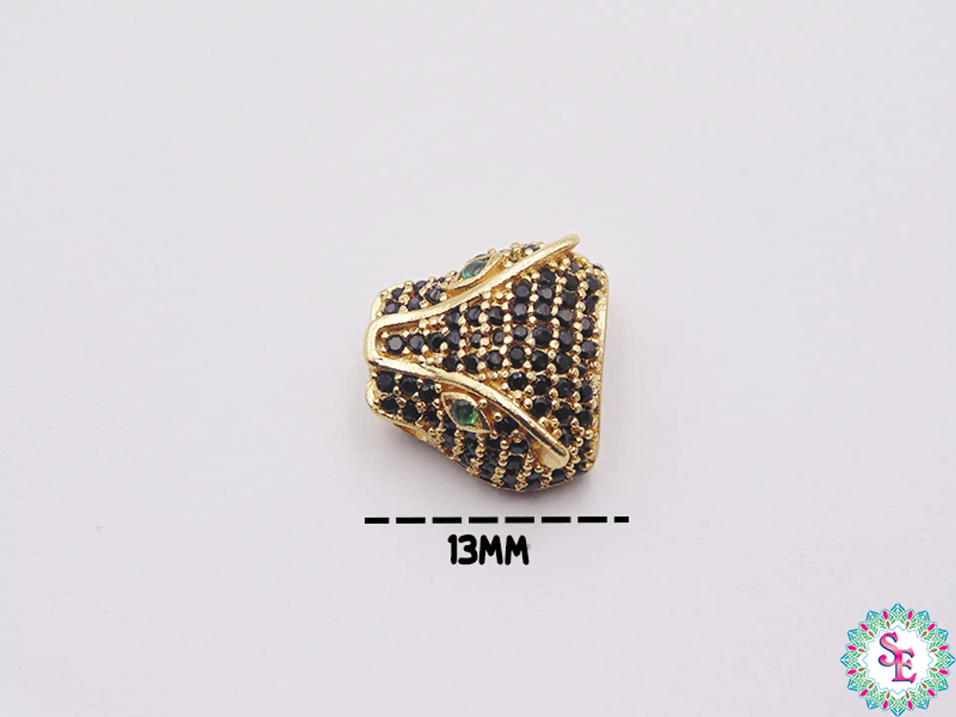 RODIO DORADO CIRCON NEGRO OJO VERDE 13MM 1