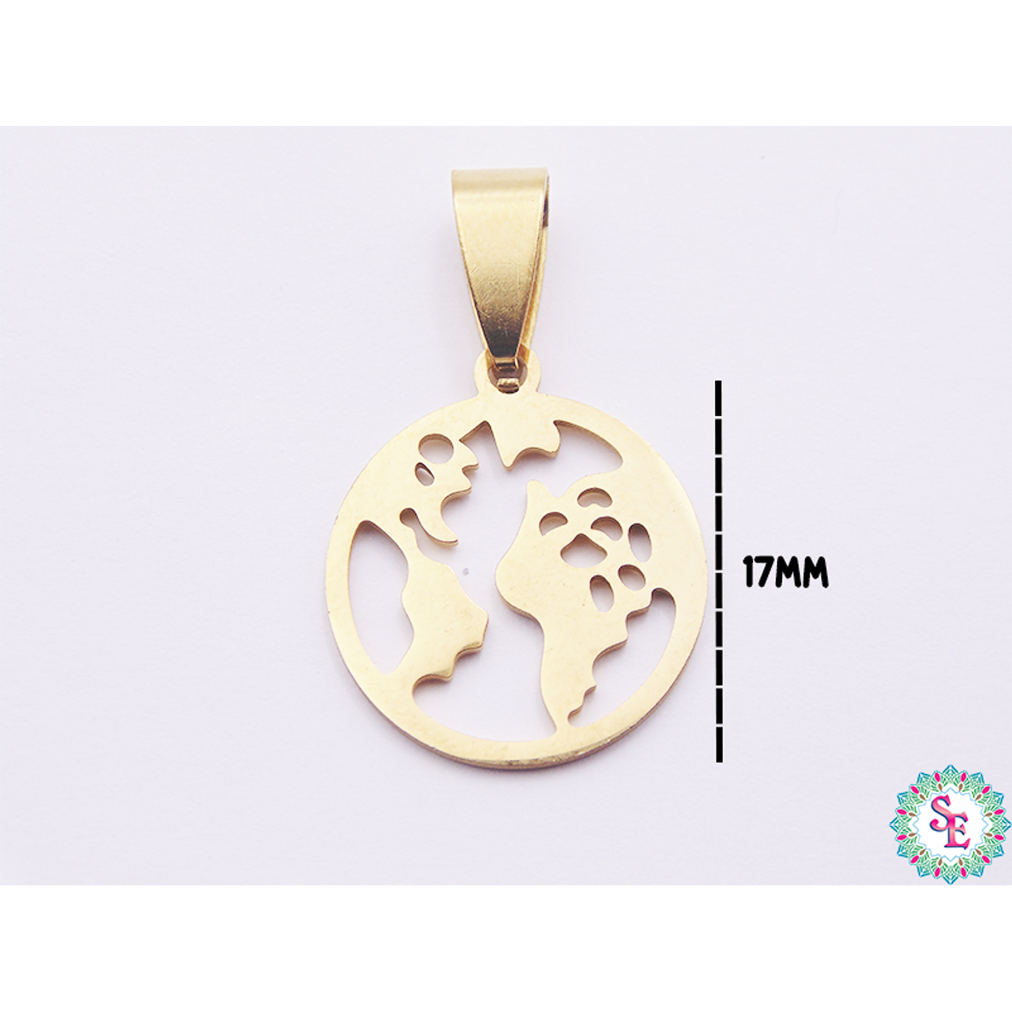 ACERO DORADO DIJE MAPA MUNDI 17MM  1