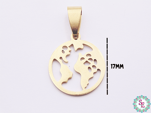 ACERO DORADO DIJE MAPA MUNDI 17MM 