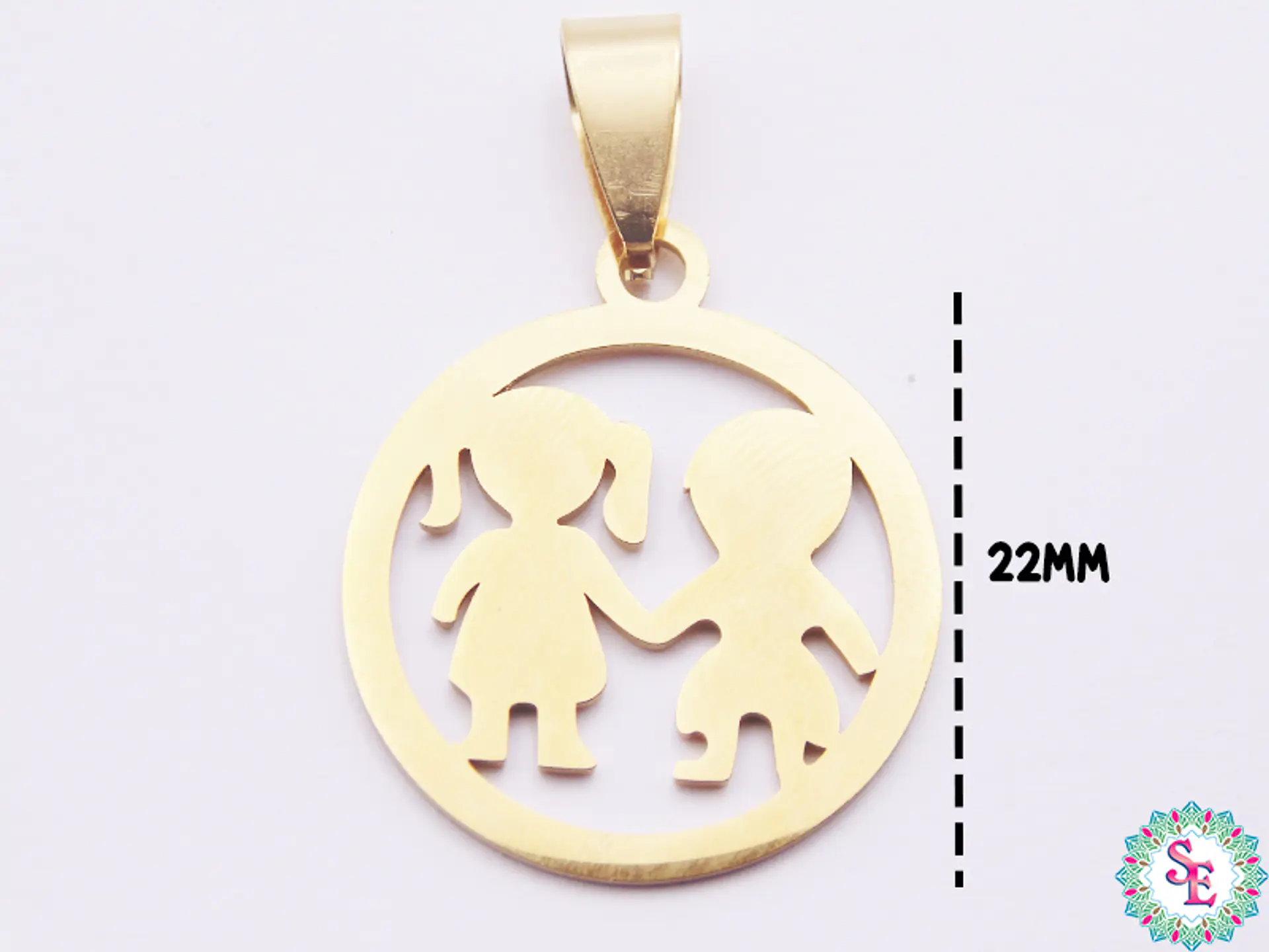 ACERO DORADO DIJE CIRCULO 22M PAREJA  1