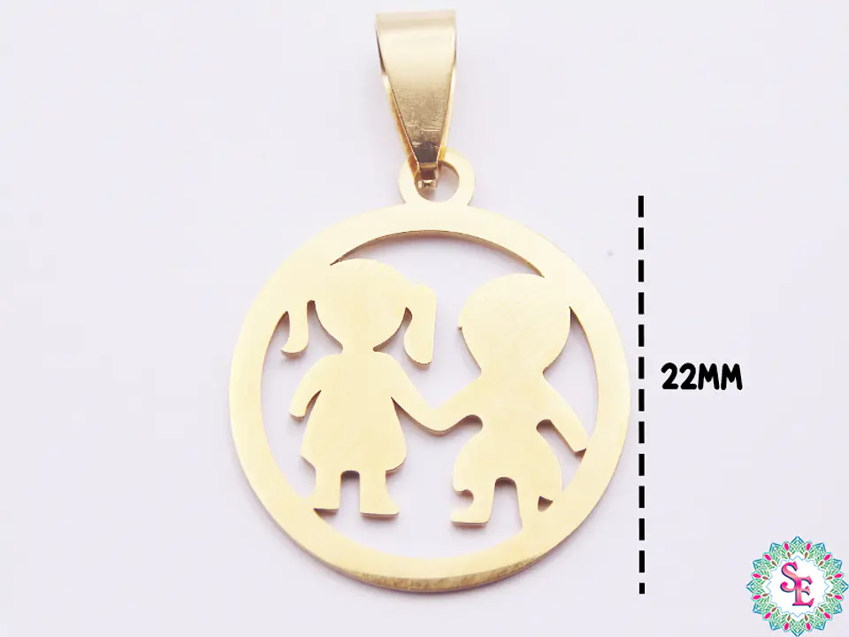 ACERO DORADO DIJE CIRCULO 22M PAREJA  1