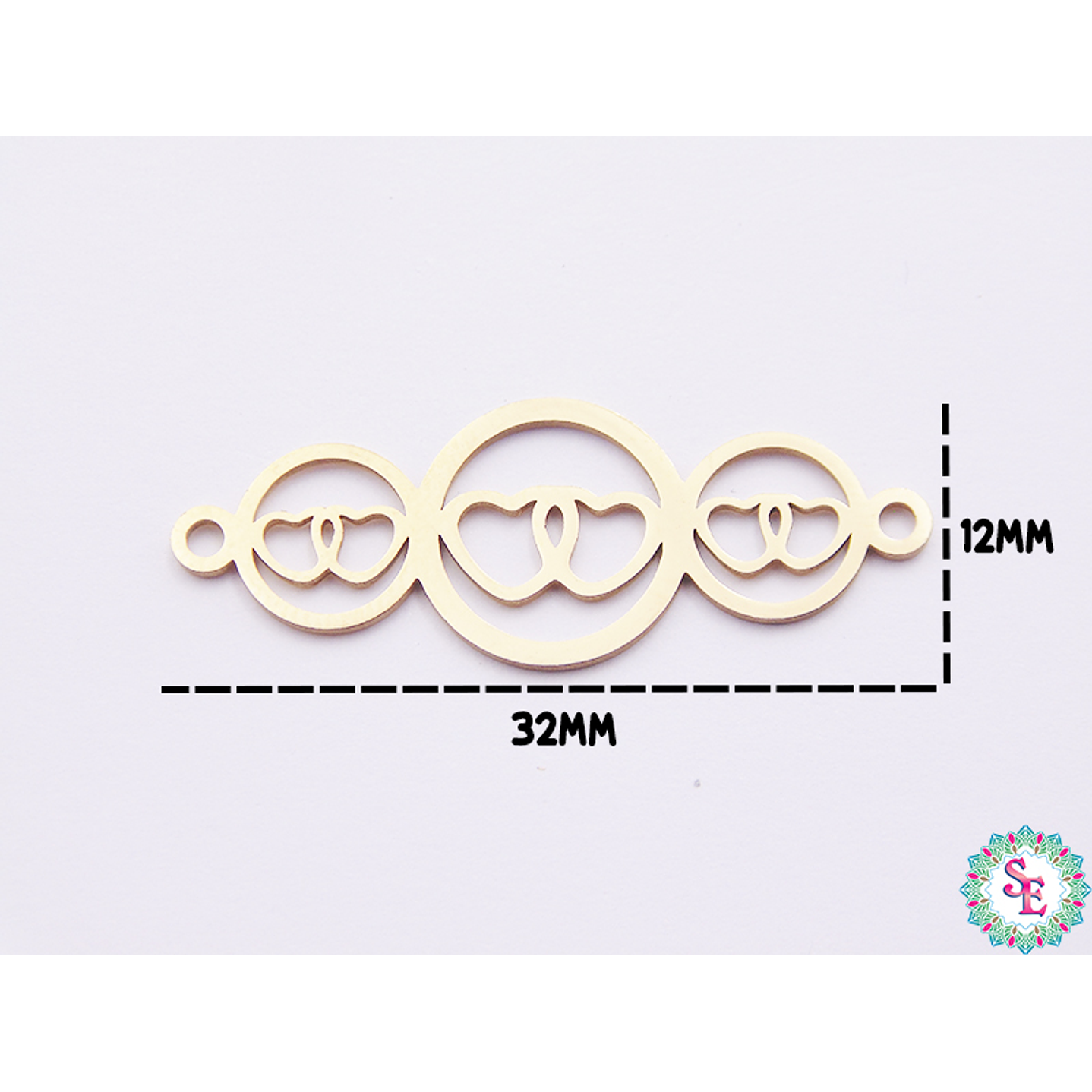 ACERO DORADO TERMINAL 3CIRCULOS CORAZON 32*12MM  1