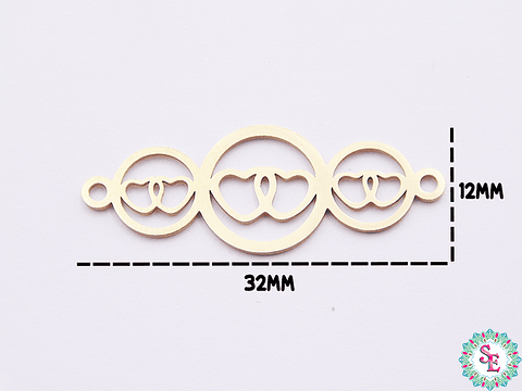 ACERO DORADO TERMINAL 3CIRCULOS CORAZON 32*12MM 