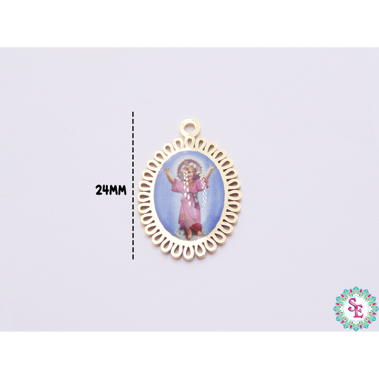 ACERO DORADO DIJE RESINA DIVINO NIÑO JESUS 24*16MM  1