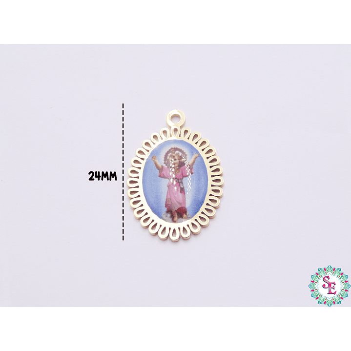 ACERO DORADO DIJE RESINA DIVINO NIÑO JESUS 24*16MM  1