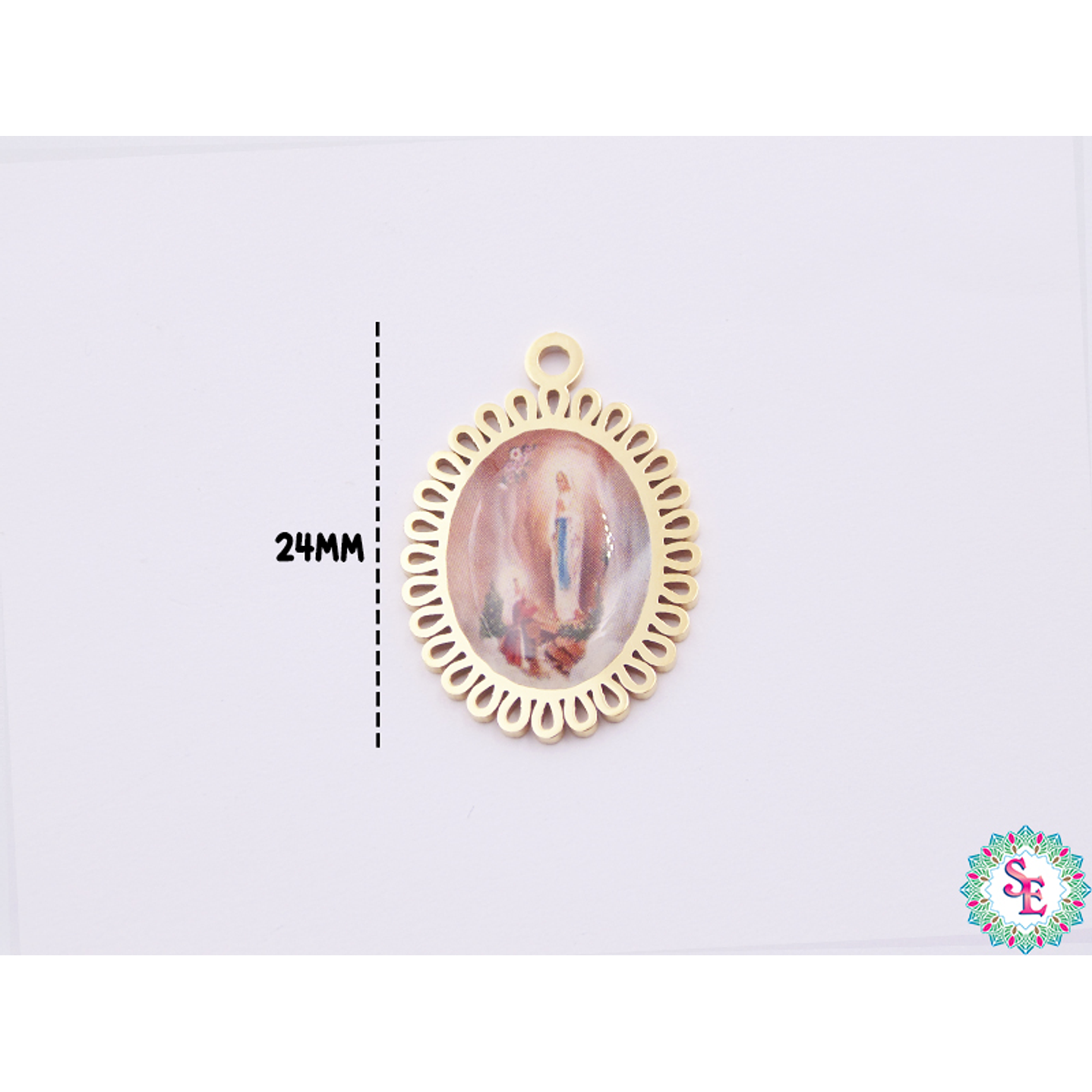ACERO DORADO DIJE RSNA NUESTRA SEÑORA LOURDES 24*16MM  1