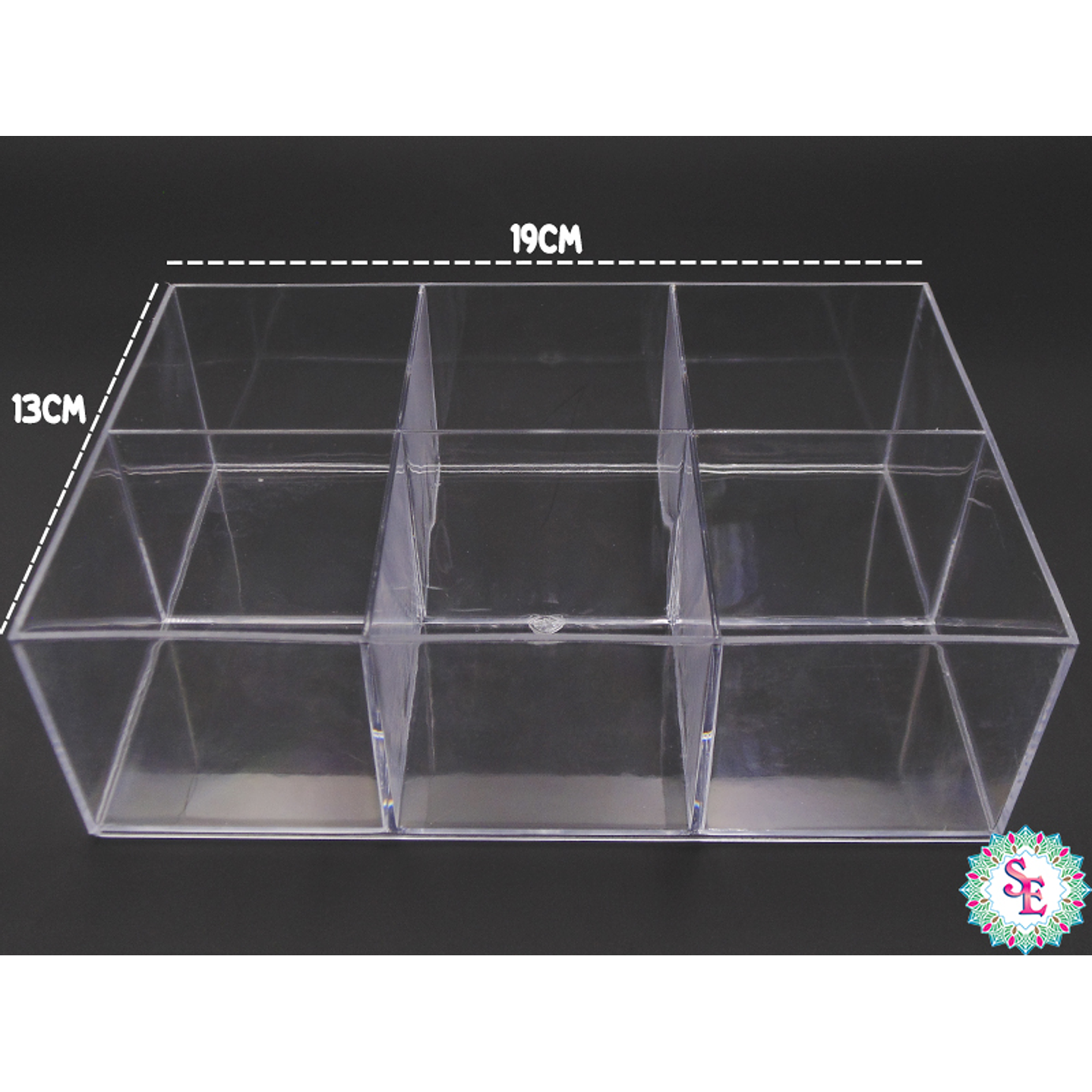 CAJA ACRILICA RECTANGULO 19*13MM 6 COMPARTIMIENTOS X UND  1