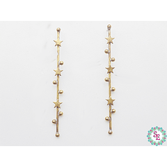 BRASS 36 HARDWARE STAR STICK EARRING 71*2MM X 10 PAIR