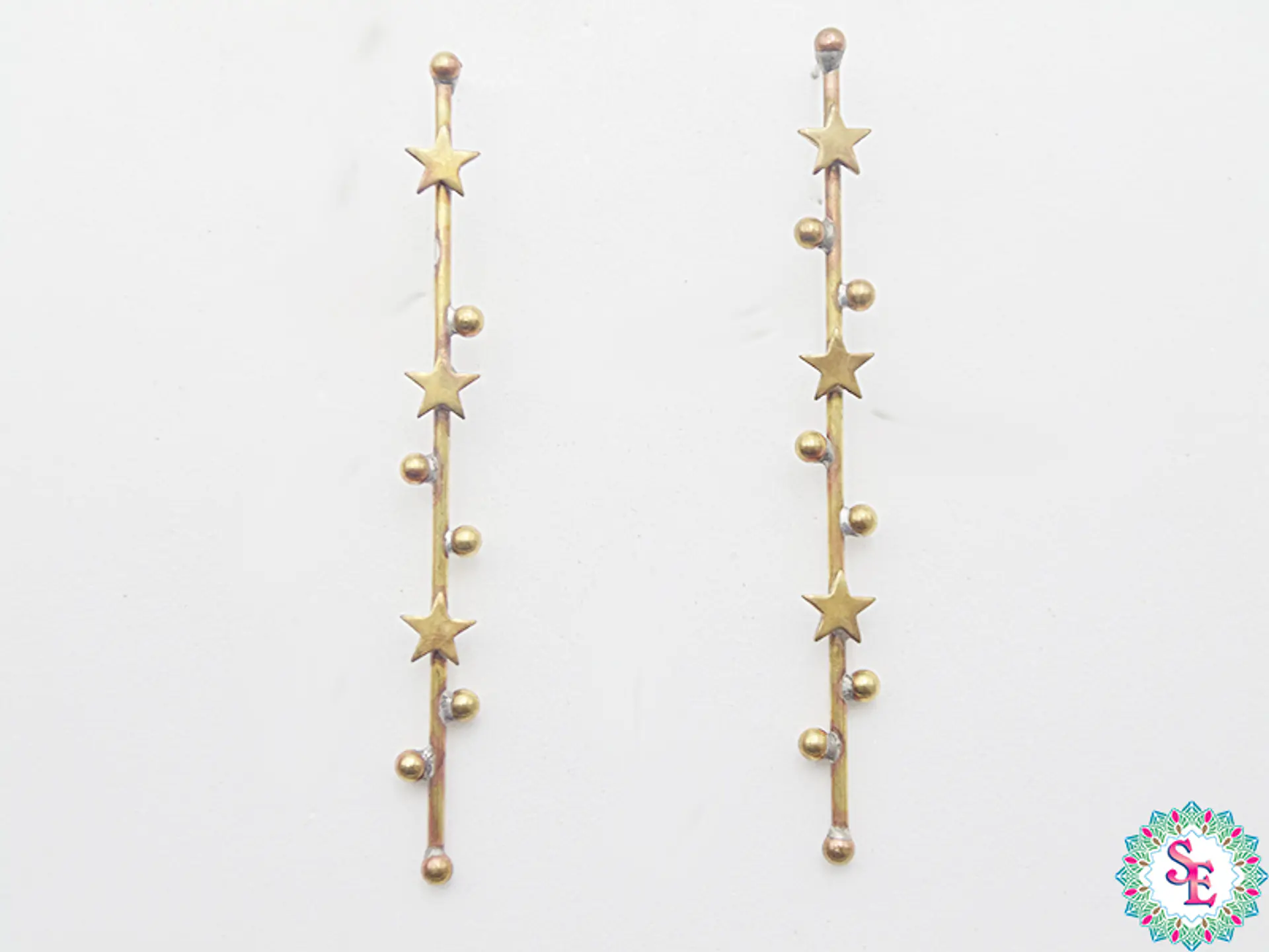 BRASS 36 HARDWARE STAR STICK EARRING 71*2MM X 10 PAIR 1