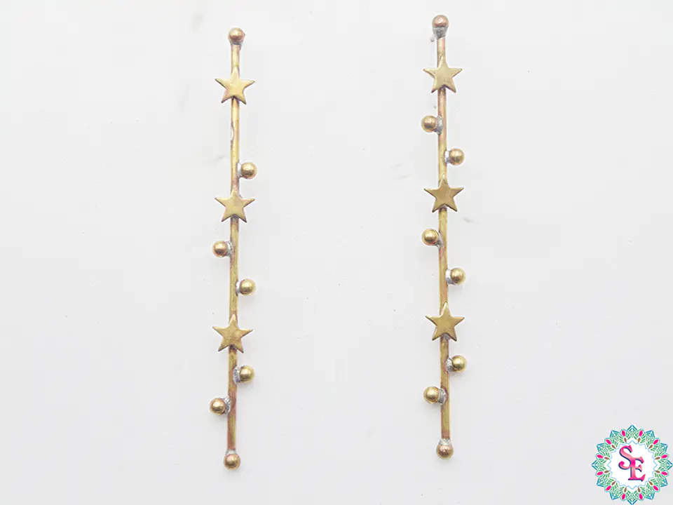 BRASS 36 HARDWARE STAR STICK EARRING 71*2MM X 10 PAIR 1