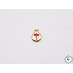 SAMAK GOLDEN APPLIQUE RED MINI CROSS PENDANT 7MM X UND