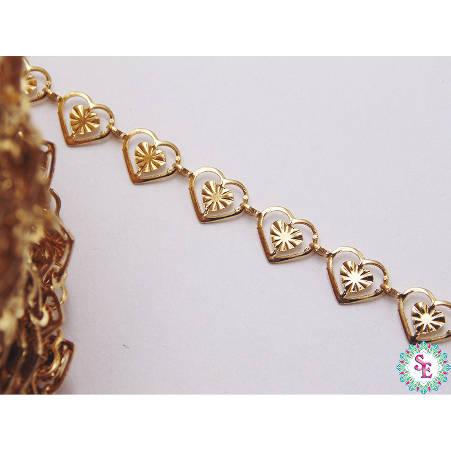 ACERO DORADO CADENA CORAZON CILUETA MARTILLADA 6MM 1