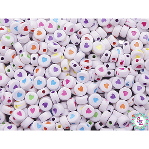ACRILICO FIGURA CORAZON BLANCO CENTRO MIX 7MM PAQUETE X 50 GRAMOS (400 UND APROX)
