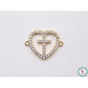 RODIO DORADO CENTRO CORAZÓN CRUZ CIRCÓN BLANCO 22MM