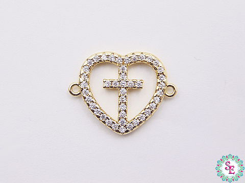 RODIO DORADO CENTRO CORAZÓN CRUZ CIRCÓN BLANCO 22MM