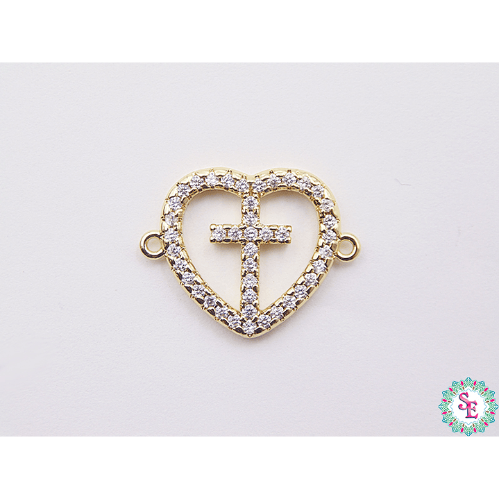 RODIO DORADO CENTRO CORAZÓN CRUZ CIRCÓN BLANCO 22MM 1