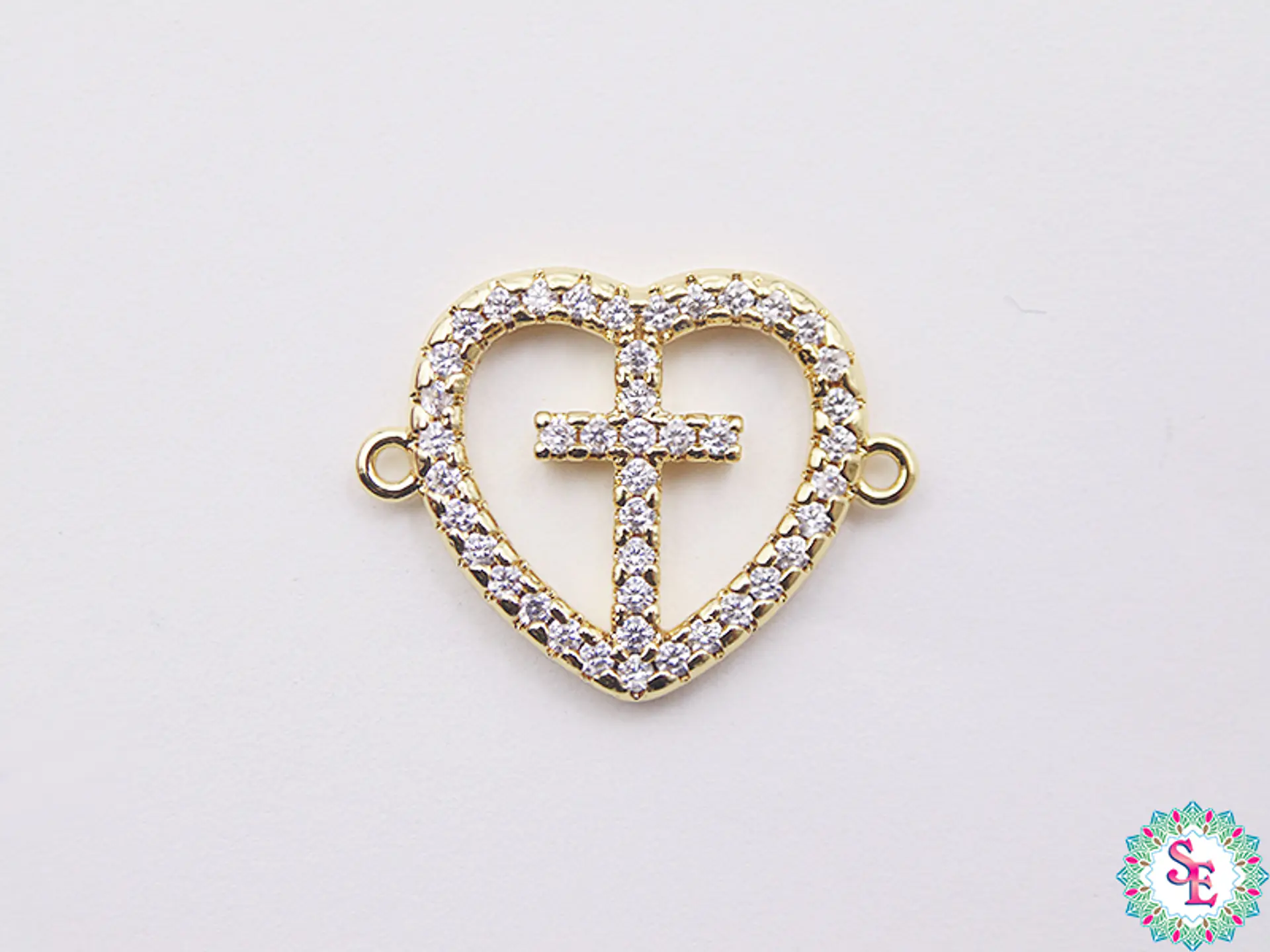 RODIO DORADO CENTRO CORAZÓN CRUZ CIRCÓN BLANCO 22MM 1