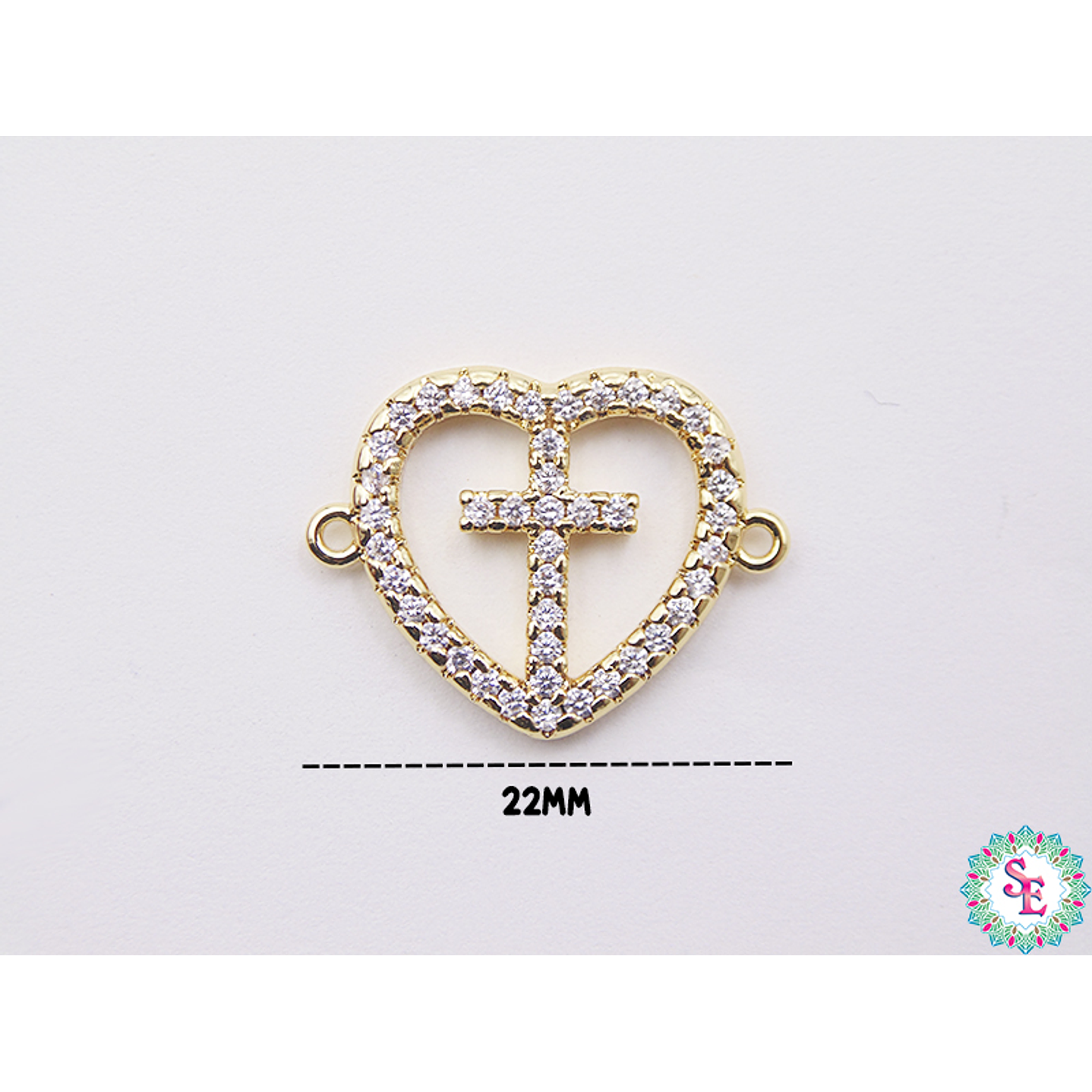 RODIO DORADO CENTRO CORAZÓN CRUZ CIRCÓN BLANCO 22MM 2