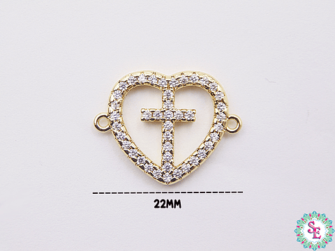 RODIO DORADO CENTRO CORAZÓN CRUZ CIRCÓN BLANCO 22MM