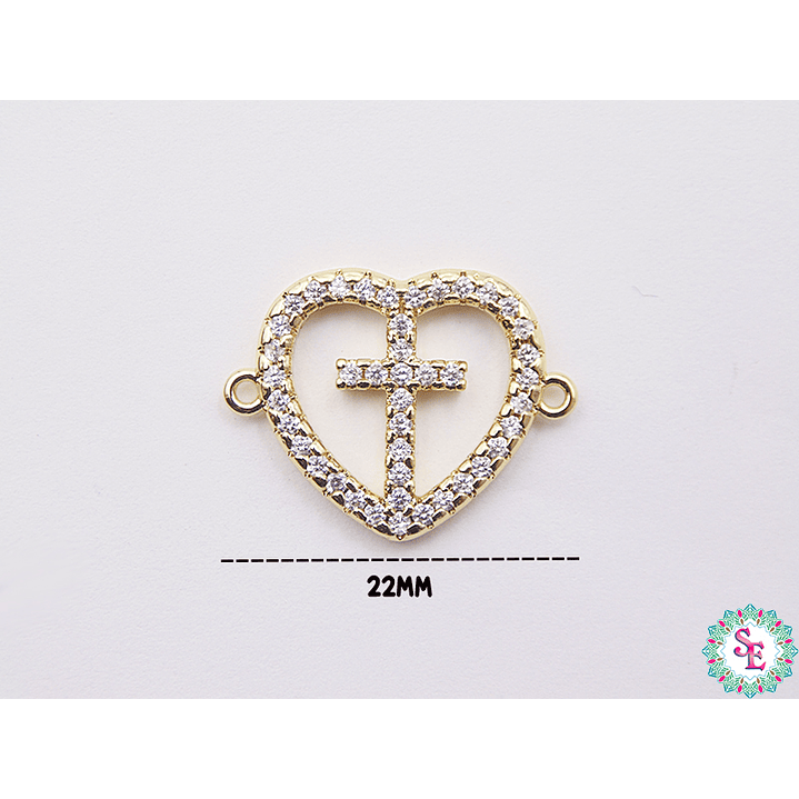 RODIO DORADO CENTRO CORAZÓN CRUZ CIRCÓN BLANCO 22MM 2