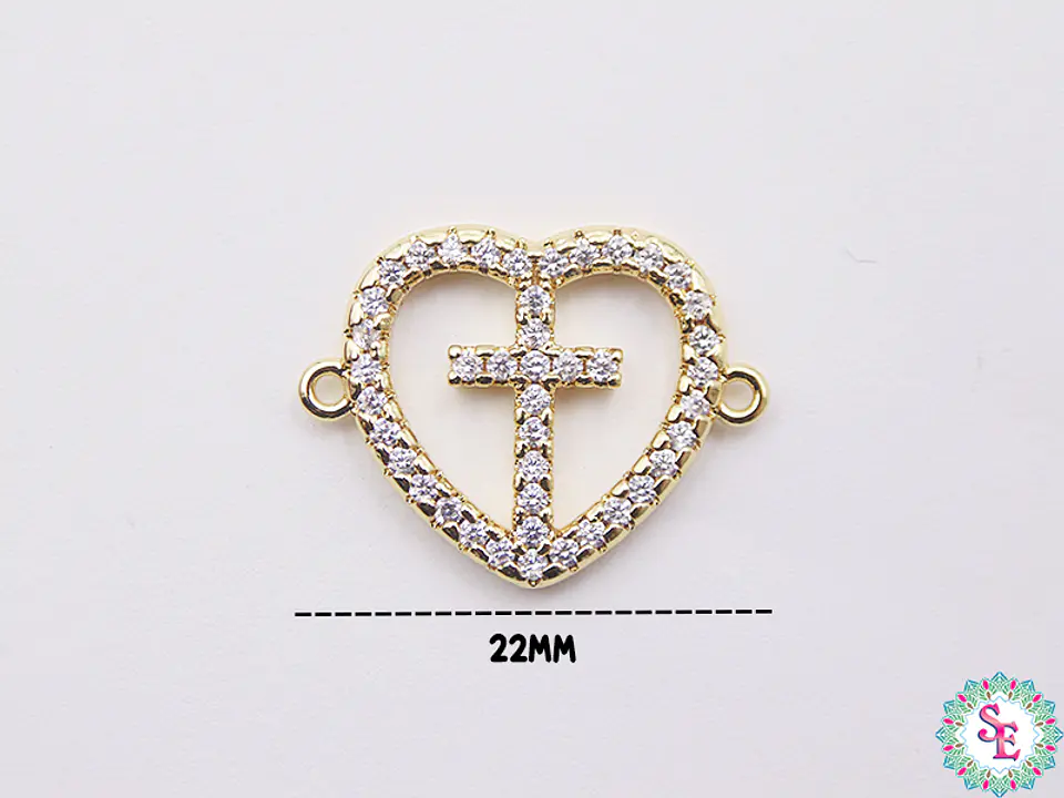 RODIO DORADO CENTRO CORAZÓN CRUZ CIRCÓN BLANCO 22MM 2