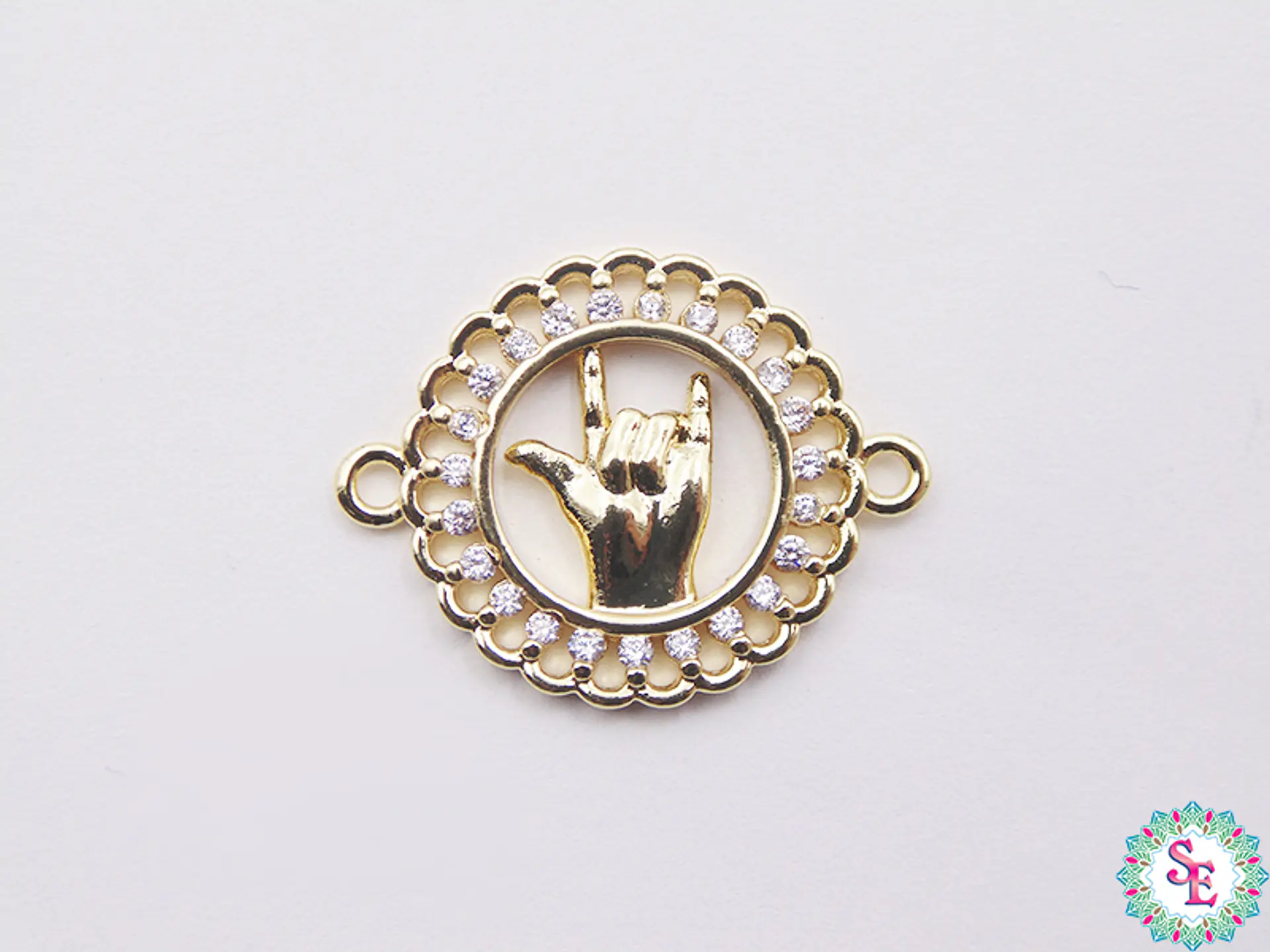 RODIO DORADO MANO ROCK CIRCÓN BLANCO 18MM 1