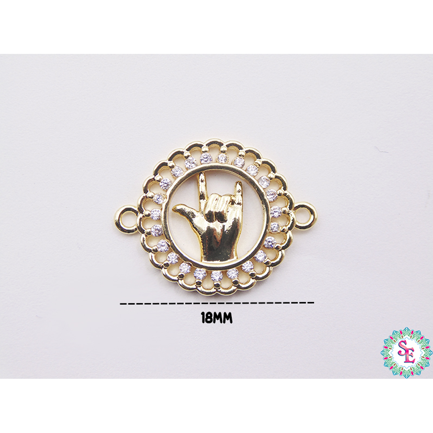 RODIO DORADO MANO ROCK CIRCÓN BLANCO 18MM 2