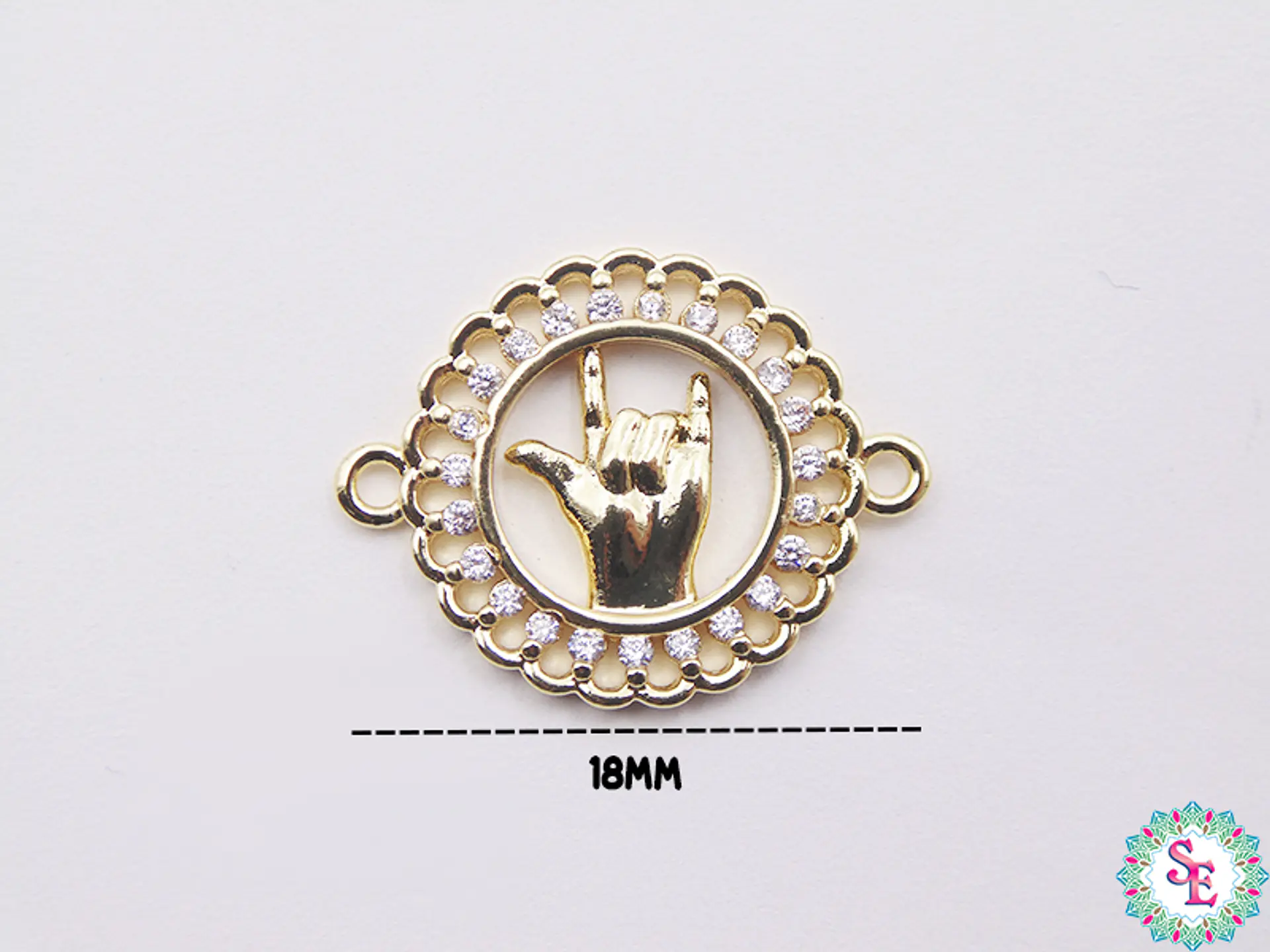 RODIO DORADO MANO ROCK CIRCÓN BLANCO 18MM 2