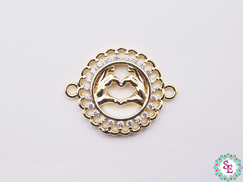 RODIO DORADO MANO CORAZON CIRCON BLANCO 18MM