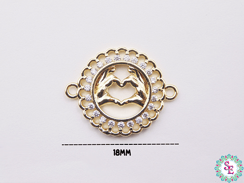 RODIO DORADO MANO CORAZON CIRCON BLANCO 18MM