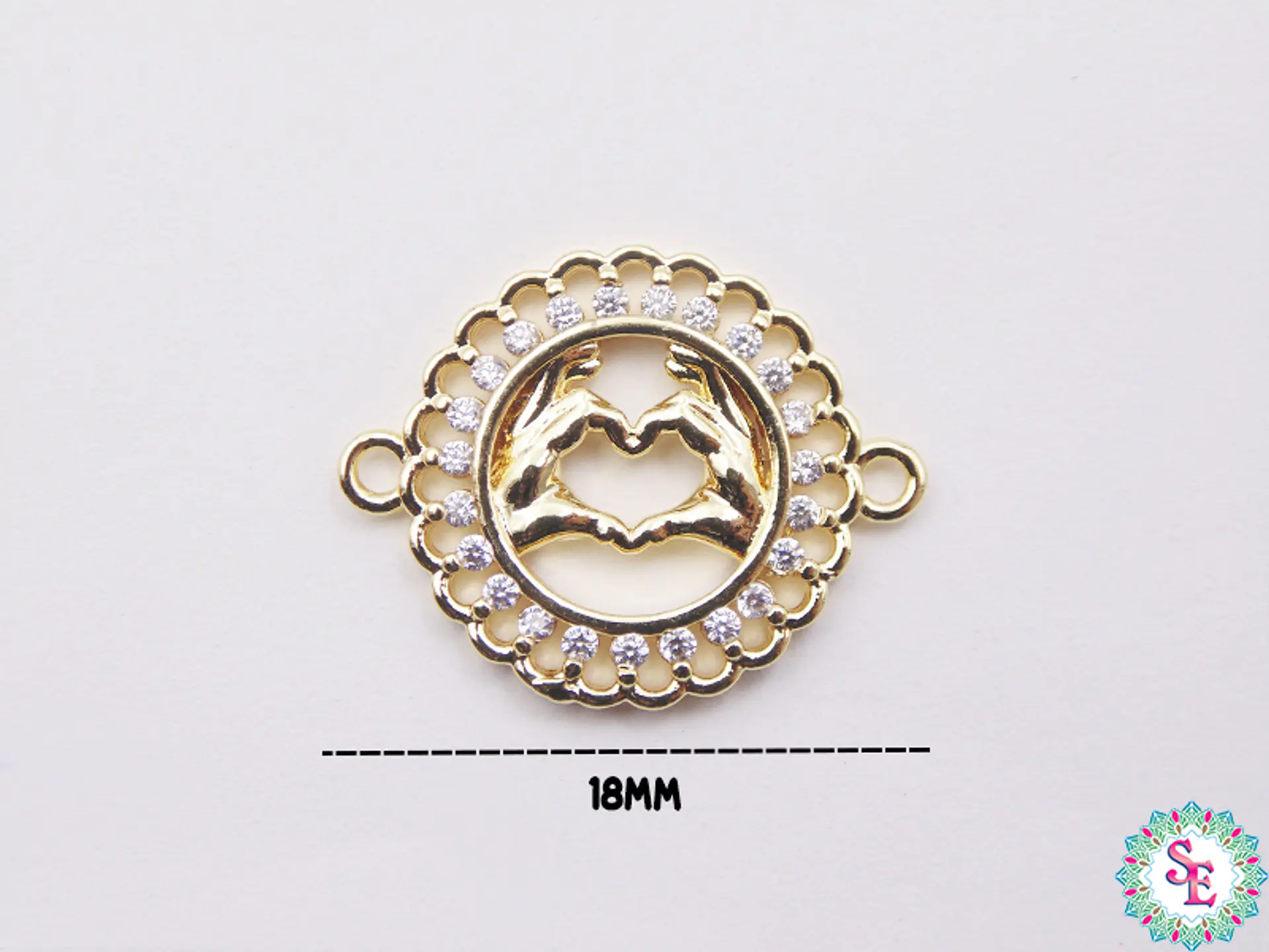 RODIO DORADO MANO CORAZON CIRCON BLANCO 18MM 2