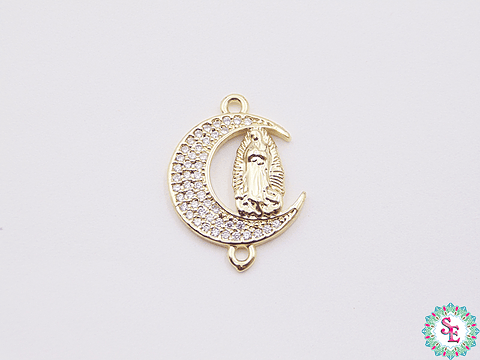 RODIO DORADO LUNA VIRGEN GUADALUPE CIRCÓN BLANCO 21MM