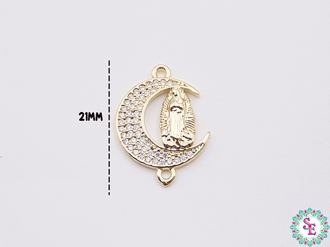 RODIO DORADO LUNA VIRGEN GUADALUPE CIRCÓN BLANCO 21MM