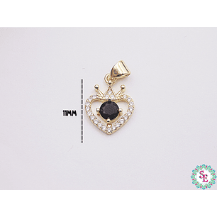 RODIO DORADO DIJE CORAZON CORONA PQ NEGRA 11MM