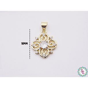 RODIO DORADO DIJE FLOR CIRCON BLANCO 18MM