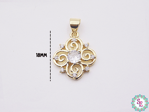 RODIO DORADO DIJE FLOR CIRCON BLANCO 18MM