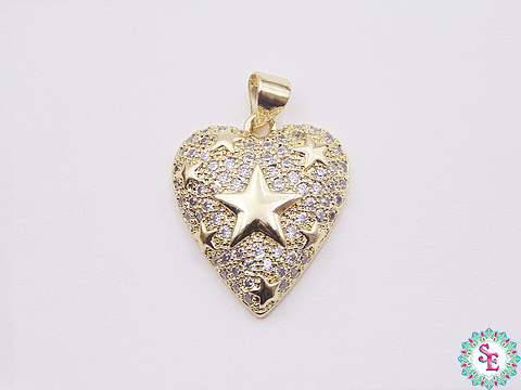 RODIO DORADO DIJE CORAZON ESTRELLA CIRCON BLANCO 21MM