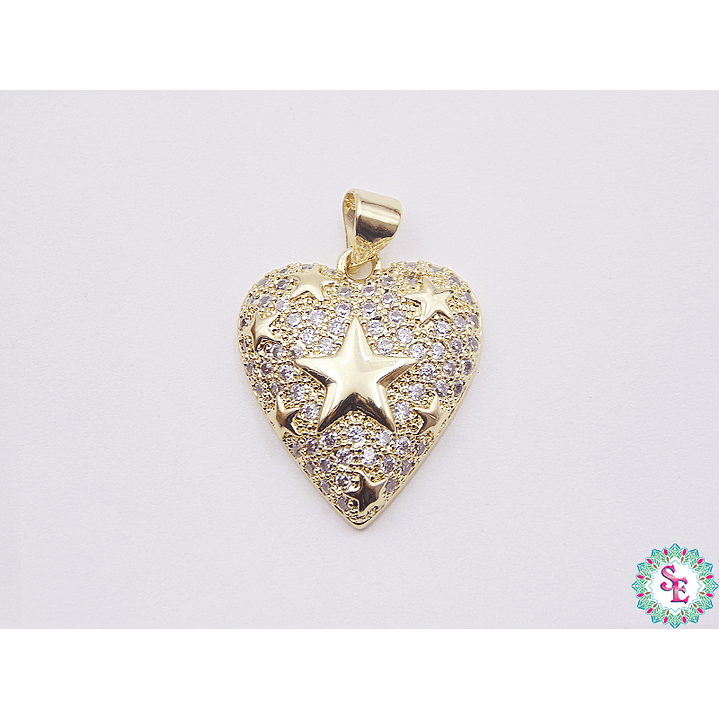 RODIO DORADO DIJE CORAZON ESTRELLA CIRCON BLANCO 21MM 1