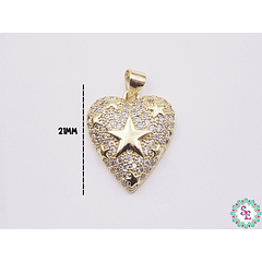 RODIO DORADO DIJE CORAZON ESTRELLA CIRCON BLANCO 21MM