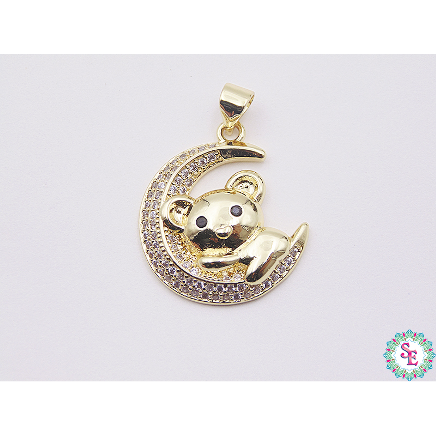 RODIO DORADO DIJE LUNA OSITO CIRCON BLANCO 22MM 1