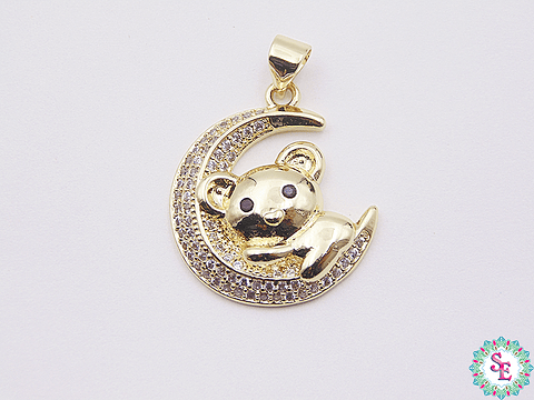 RODIO DORADO DIJE LUNA OSITO CIRCON BLANCO 22MM