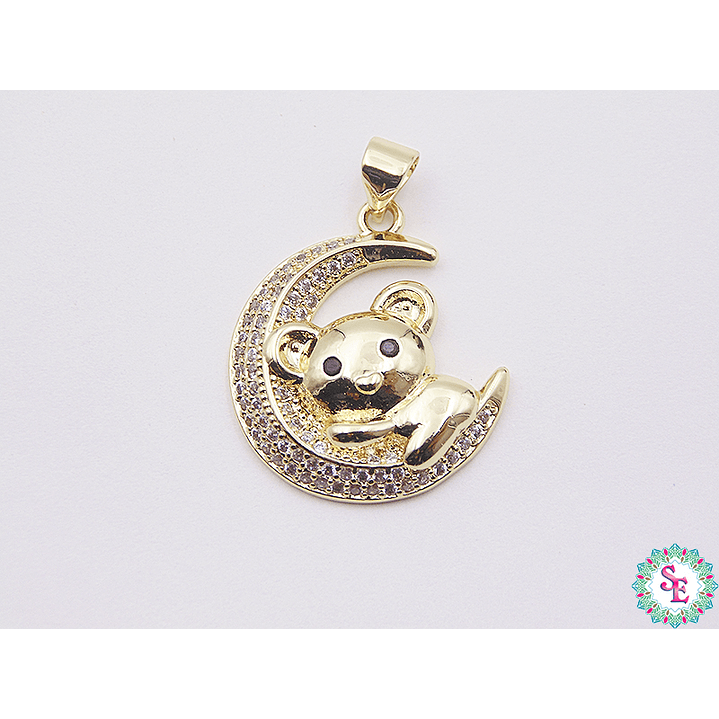 RODIO DORADO DIJE LUNA OSITO CIRCON BLANCO 22MM 1